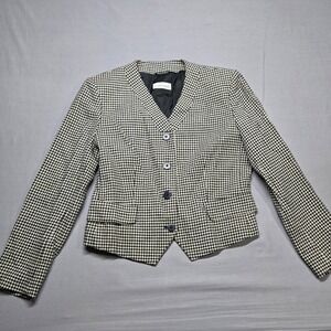 Vintage JOAN & DAVID Houndstooth Cropped Blazer 100% Lambswool Made in Italy